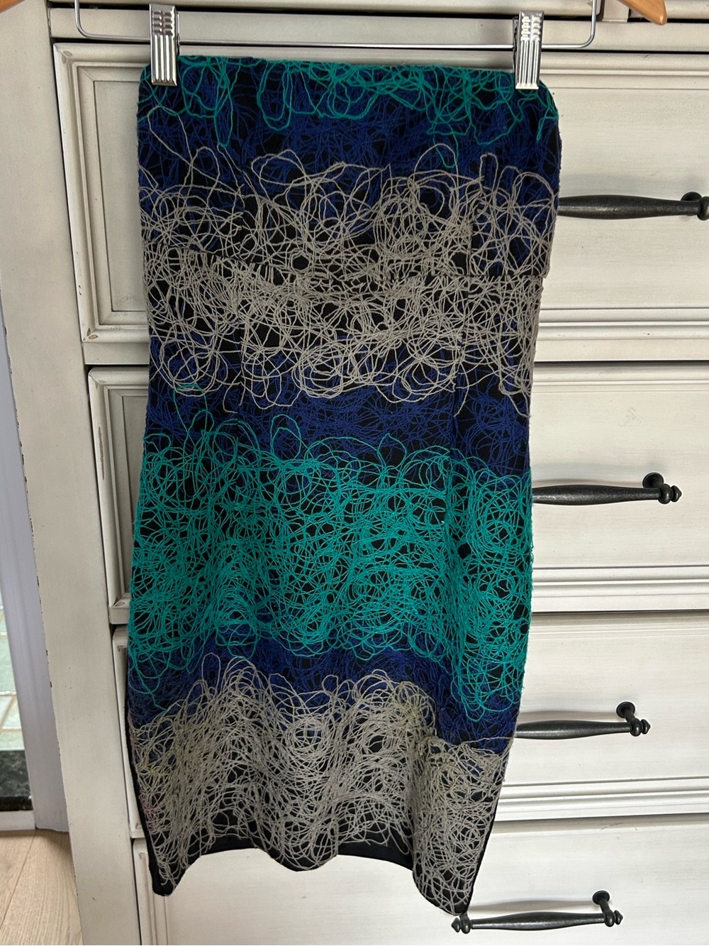 Nikibiki blue yarn patch dress with black back